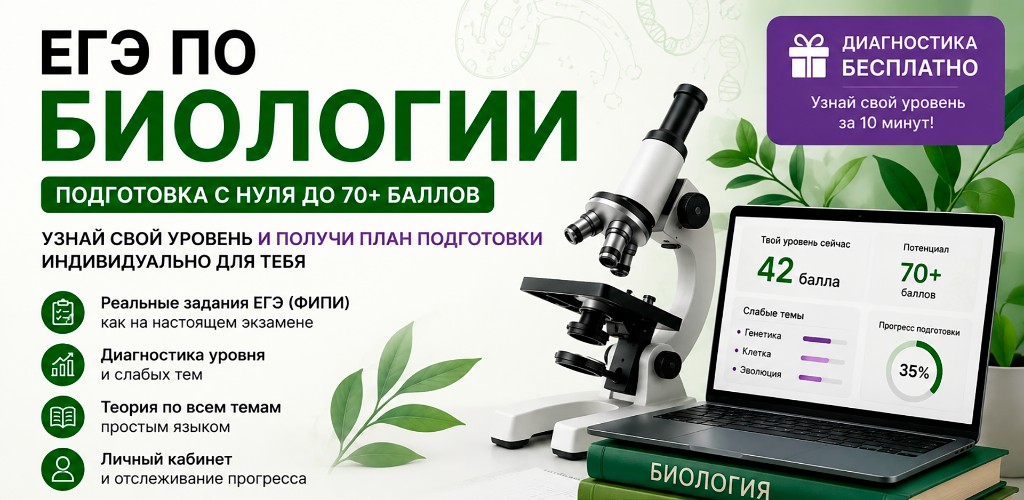 ЕГЭ по биологии: диагностика и путь к 70+ баллам. Бесплатная диагностика за 10 минут.